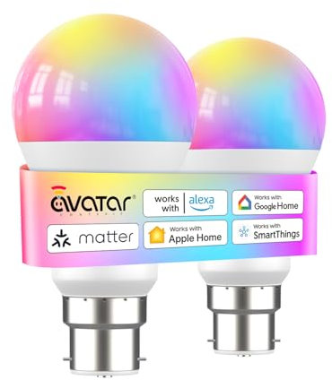 Smart Bulb, Alexa Light Bulb B22 Compatible with Apple Homekit, Alexa, Google Home, Voice/App Control Color Changing Matter LED Bulb, Dimmable Adjustable White Temperature Energy-Efficient Lighting