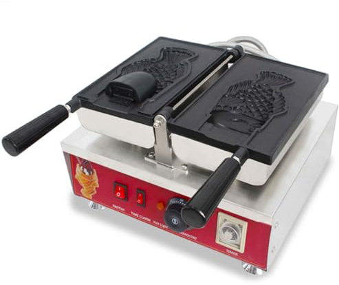 FEVKFTXF Macchina per Waffle a Forma di Pesce Gelato Commerciale a Testa Singola, Attrezzatura per Snack alla griglia a Forma di Pesce di Grande Apertura,220V