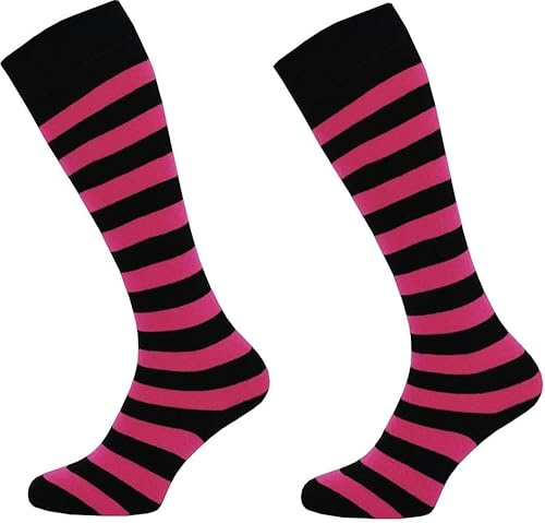 Kvinnors knähöga randiga strumpor kvinnors långa strumpor dam knähöga strumpor flickor vardaglig fest randiga knähöga strumpor X-massa feststrumpor, Svart och rosa, one size