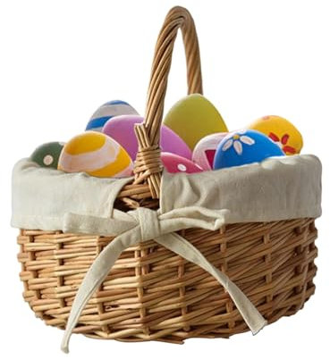 Cesta tejida de mimbre para Pascua, cesta de regalo de caza de huevos de Pascua, cesta de mimbre de Pascua con asa como cesta de regalo o cesta de frutas, también se puede utilizar como maceta