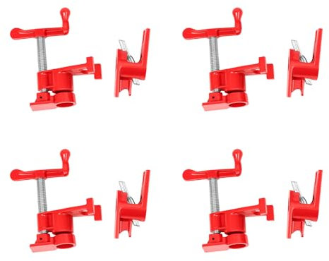 Qussse Set di 4 morsetti a vite per tubi da 3/4, in ghisa, per la lavorazione del legno, rosso