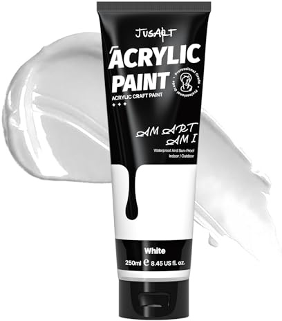 JusArt Acrylic Paint,Titanium White Paint Tubes 250ml,Non-Toxic & Rich Pigment Art Craft Paints for Canvas Painting, Wood,Fabric,Stone,Ceramics, Art Supplies for Artists, Adults