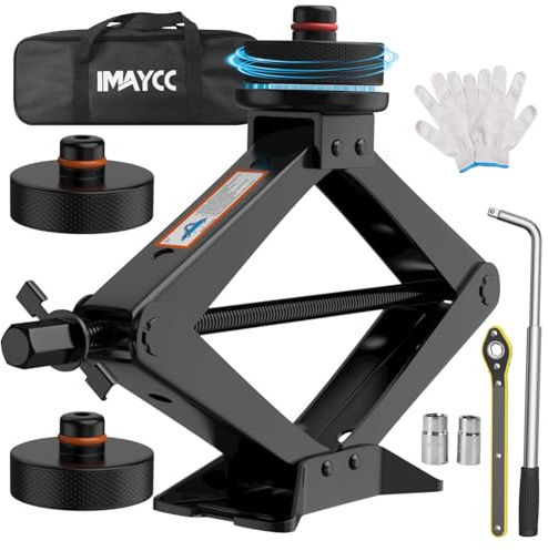 IMAYCC Nuevo Gato para Coche 3T/3000kg, Universal Kit de Gato Coche para Tesla 3/Y/S/X con 2 Pcs Bloque de Goma, Portátil Kit de Emergencia con Llave de Tuercas de Rueda para Tesla ﻿