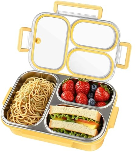 VICDUEKG Brotdose mit 3 Fächern, Bento Box Kinder, 1000ml Lunchbox aus Edelstahl, Meal Prep Box Erwachsene, SpüLmaschinenfest, BPA-Frei Und Wiederverwendbar
