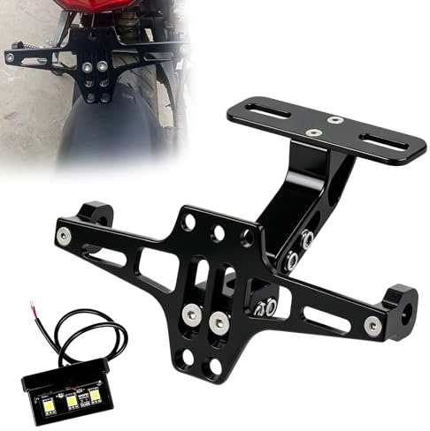 Motorcykel nummerplåtshållare, Justerbar nummerplåtshållare med LED-ljus, Universal motorcykel nummerplåtshållare, Hållare Fender Eliminator För De Flesta Vanliga Motorcykelmodeller, Svart