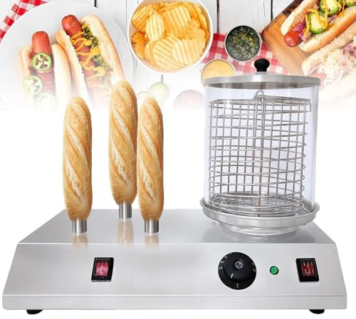 HTTGDGDH Professionell Hot-Dogs-maskin, elektrisk hot-dog-maskin i rostfritt stål, snabb inhemsk hot dog maskin för uppvärmning av korvbröd, 3