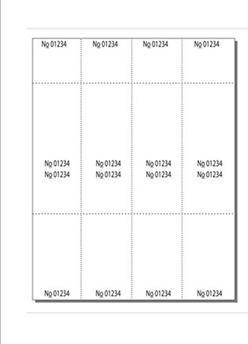 Laser Print Blank Ticket Sheets, 8-1/2 x 11, 8 Tickets Per Sheet, Perfed for Separations and Stubs, Consec Numbers, Ticket Size: 2-1/8 x 5-1/2 on White 67-lb Vellum - 250 Sheets (2,000 Tickets)