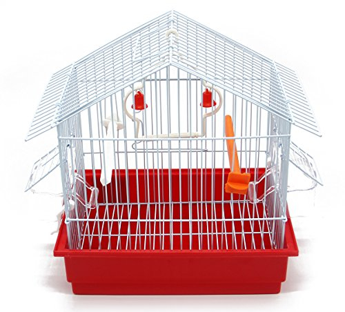 BPS Vogelkäfig aus Metall Kleiner Käfig mit Futternapf und Tränke Eimer-Springschaukel Farbe zufällig 27,5 x 19,5 x 30 cm BPS-1162