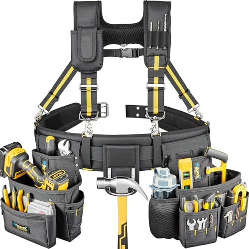 Bravex - Tirantes para cinturón de herramientas, chaleco de herramientas Pro Ultra, 20 bolsas, cinturón de herramientas estilo Y, 5 combo de delantales, bolsa de herramientas para enmarcadores,