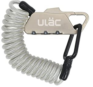 ULAC Piccadilly LTD Mini Combination Cable Lock, Helmet Lock for Bike, Bicycle, Motorcycle, e-Scooter; Small Portable Padlock for Gym Locker, Baby Stroller, Suitcase, Luggage, Gate and Fence(Silver)