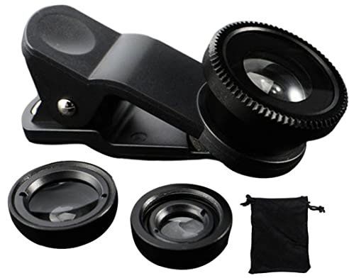 3 in 1 Clip-on Phone Camera Lens Kits, 180° Fish Eye Len, 0.67X Wide-Angle Len and Macro Len for Most Smartphones