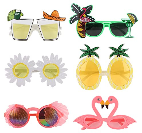 Hileyu 6 Pack Novelty Party Glasses Funny Glasses for Adults Tropical Sunglasses Hawaiian Glasses Beach Party Sunglasses Summer Novelty Funny Eyewear Fancy Dress Party Supplies Decorations for Kids
