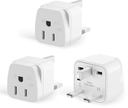 3-Pack US to UK Plug Adapter,SHUOMAO 2/3 Pin USA to 3 Pin UK Plug Adaptor,American/Canada/China/Japan to British Plug Converter Power Adapter,for Type A/Type B Plug(White)