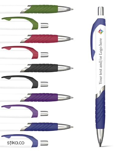 stika.co Pack of 40 Personalised Blue Plastic Pens - Premium chromed Customisable, Sustainable, Stylish Writing Instruments - Perfect for School, Work, and Promotional Events