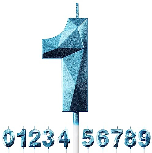 Birthday Candles for Cakes 0-9 Number Candles Blue Birthday Cake Candles for Anniversary Birthday Party Decorations Cake Toppers Number 1 Cake Candles