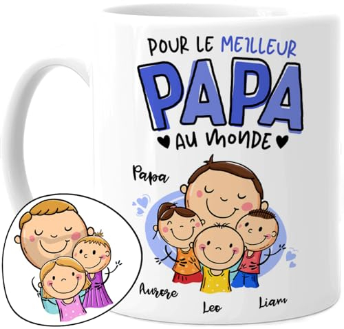 Cupdarling® Mug Papa avec 1-3 Enfants Personnalisé - Pour Le Meilleur Papa au Monde - Tasse pour Papa - Cadeau Anniversaire Papa - Fête Des Pères - 330 mL Céramique