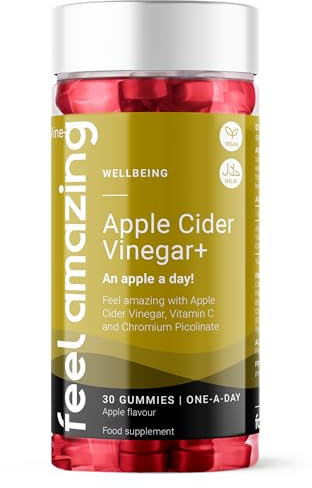 Generic Feel Amazing Apple Cider Vinegar Gummies - 30-Day Vegan, Halal Gummies with Vitamin C & Chromium - Natural Apple Flavour (1)