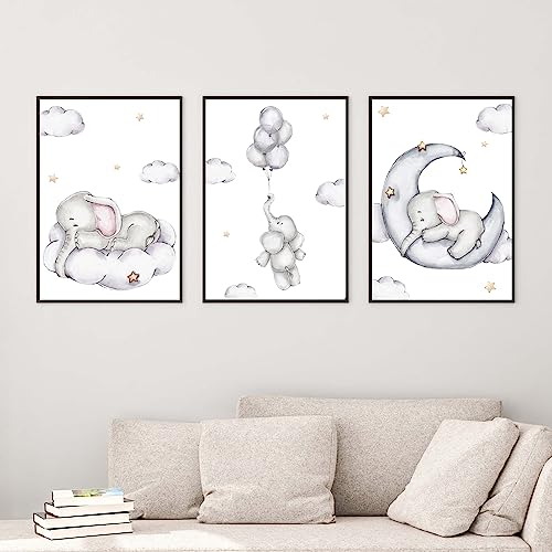 WANDKIND Kinderzimmer Poster Set Premium P707 / Elefant kuschelig Babyzimmer Wandbild Wandbilder (A4-21,0 x 29,7 cm, Ohne/Without)