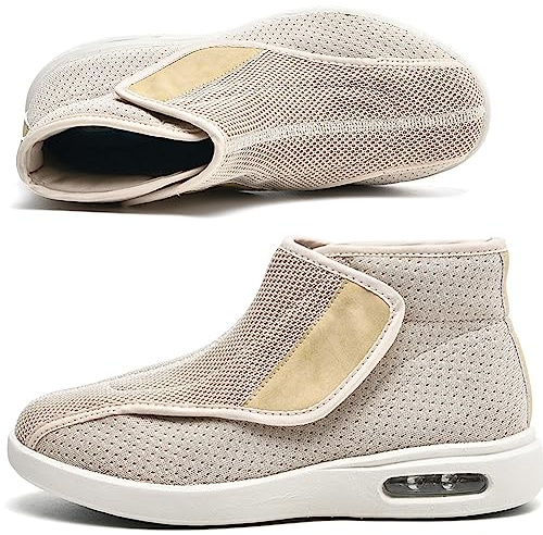 AZMAHT Scarpe X Diabetici Uomo Pantofole Uomo con A Strappo Scarpe per Il Piede diabetico Primaverili e Autunnali Scarpe Comode Anziani Scarpe per Diabetici,Beige,44.5 EU