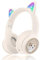 Woukksy Bluetooth Kopfhörer Kinder, Faltbar 85dB Mädchen Kopfhörer Over Ear, Kabellos Kinderkopfhörer mit LED-licht Katzenohren und Mikrofon für Schule/Tablet/Handy/PC (Aprikose)