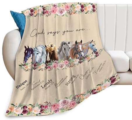 God Says You Are Horse Decor Throw Blanket - Super Warm Soft Plush Lightweight Fleece Flannel Bible Verse Blanket - Horse Gifts for Women, Girls, Boys, Men, Kids - Winter Couch Bedding - 40X50
