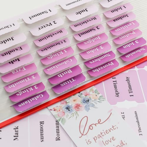 VANRA Bibel-Tabs für Frauen, Bibel-Journaling-Zubehör, großer Druck, insgesamt 96 Tabs, für das alte und neue Testamentstudieren mit leeren laminierten Bibel-Tabs (Weiße Buchstaben)