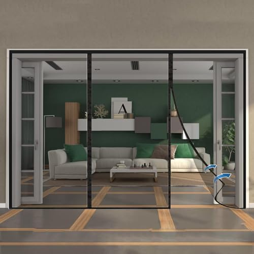 Garage Door Screen 175x215cm Garage Doors, Reinforced Fiberglass Garage Screen, Hands Free, Magnetic Garage Screen Door Black