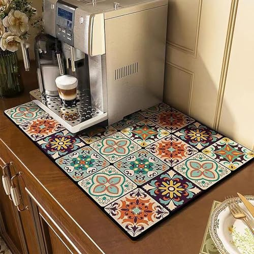CAIJ Alfombrilla de goteo para platos, alfombrilla de goteo para cocina, 40 x 60 cm, alfombrilla para cafetera, alfombrilla de goteo, multicolor, suela de goma antideslizante, de secado rápido, base