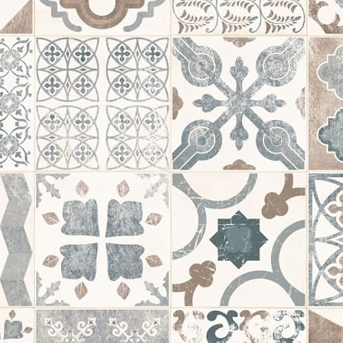 Sol Lino - Carreaux de Ciment - Naturel - Rouleau de 4m x 2m