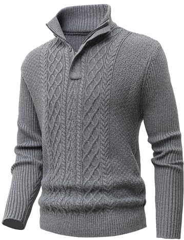 MeiLayM Maglioni Uomo Pullover Invernali Collo Alto Maglione con Zip Tenere Caldo Maglia a Costine Casual Giacca a Pullover Giubbetto in Pile a Maniche Lunghe Pullover Grigio,M