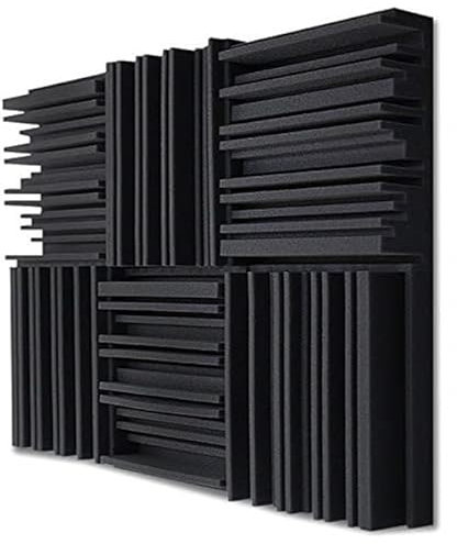 Recording Studio Foam Absorber, 6/12 Studio Acoustic Foam Panels Soundproof Sponge Diffusers Drum Room Absorption Treatment Wall Sound Foam Pad With Tapes(Black,12Pcs with Tapes)