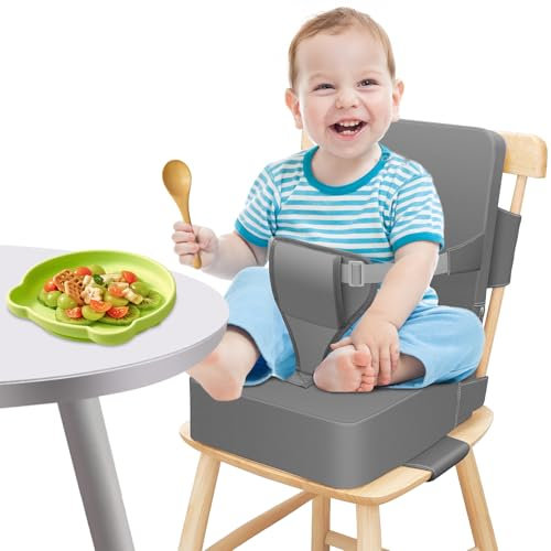 Sitzerhöhung Stuhl Kind mit Gurten für Esstisch, PU Waschbar und Zerlegbar - Ergonomische Sitzerhöhung für Komfortables Sitzen und Unterstützung für Kleinkinder beim Essen，auch für Reisen Geeignet