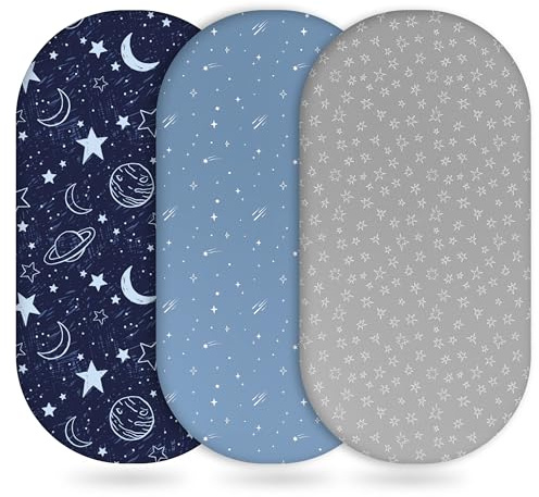 Unnivoll Juego de sábanas para cesta de Moisés 3 piezas, sábana de cochecito para recién nacido ajustada para bebé niño y niña, sábana para cuna y capazo de bebé súper suave y transpirable de fácil