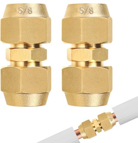SUPAWAY Lot de 2 raccords doubles pour tuyaux en cuivre 5/8 - Raccord de tuyau en cuivre - Sans soudure - Avec 2 écrous de raccordement - Diamètre du tube en cuivre : 15,88 mm