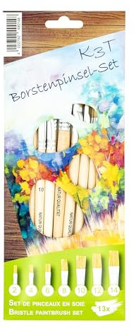 K3T Naturborstenpinsel-Set 13-teilig (Größen 2, 4, 6, 8, 10, 12 und 14), Schaft naturbelassen, Art.Nr. 49014