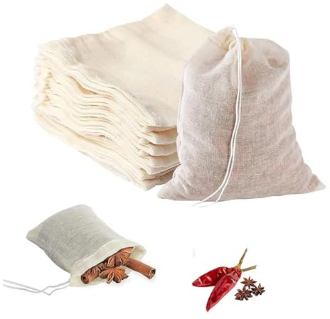 30PCS Muslin Bags,8×10cm Muslin Bags,Reusable Drawstring Cotton Soup Bag,Tea Bags Empty,Spice Bags for Cooking,Soaking Medicinal Liquor,Tea Coffee Filter,Soap Nuts,DIY Carft Spices Storage.