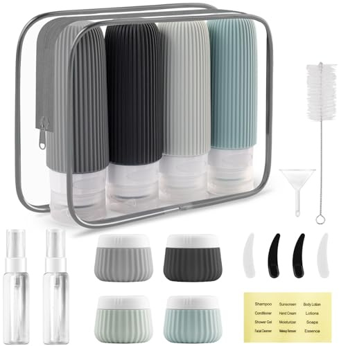 Foydream 18 Pièces Flacon Voyage Avion, Kit Voyage Produit Toilette Réutilisables, Contenant Voyage avec étiquettes en Peuvent être Remplis de Cosmétiques, Articles de Toilette et Autres Liquides