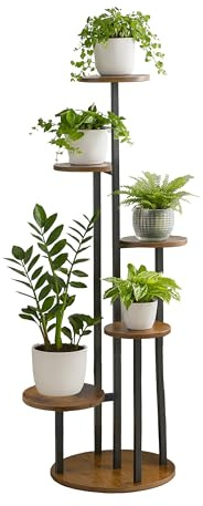 Relaxdays Scaffale Portapiante a 5 Ripiani, Ferro e MDF, Scala Porta Vasi di Piante e Fiori, 118,5x58x58 cm, Industrial