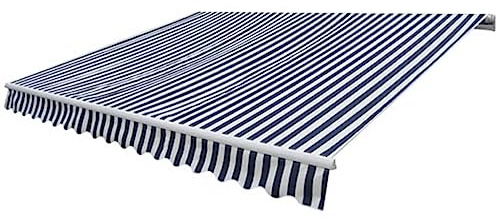 Tenda da Sole a Braccio Articolato, Manuale 300cm, Blu Navy/Bianco, Tessuto Poliestere 270g/m² con Rivestimento PU, Resistente UV e Acqua, per Giardino, Patio e Balcone