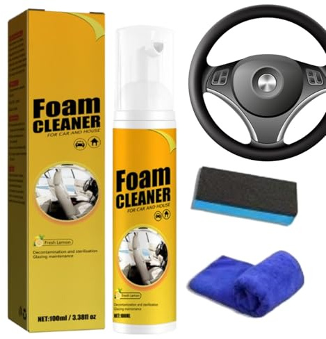 Trim Restorer – Detergente in schiuma per volante auto con e spugna, 100 ml, soluzione per la pulizia dei dettagli automobilistici per finiture in pelle, console centrale, volante portiera