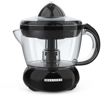 Melissa Zitruspresse - 40W Elektrische Saftpresse mit 0,7L Behälter - 2 Presskegel für Große und Kleine Zitrusfrüchte - Schwarz