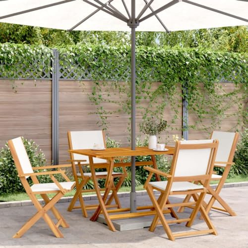 Qnhdfrt Folding Garden Chairs 4 pcs Cream White, Outdoor Acacia Wood & Polyester Fabric, 54 x 58 x 91 cm, 110 kg Load, Foldable for Patio, Balcony, Camping and Terrace