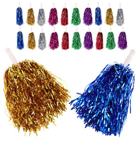 PRETYZOOM Pompones de Animadora 28 Piezas Mango Corto, Colores Metálicos Variados (Oro, Rojo, Azul, Verde, Fucsia, Plata, Morado), Accesorios para Cheerleading Escolar y Fiestas Deportivas