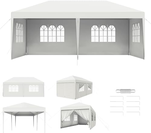 AUFUN Tonnelles de Jardin 3 x 6 m Barnum Tente Étanche Pliante de Pavillon Réception Chapiteau Fête pour Mariage Pique-Nique, 3 x 6 m avec 6 Parties latérales, Blanc