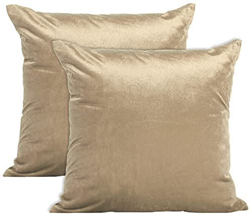 Encasa XO Kissenbezüge aus Samt - 2er-Set (60x60 cm) - Beige- Uni gefärbt, weich & glatt, waschbar, quadratisch, großer Wurfkissenbezug für Couch, Sofa, Stuhl, Bett und Wohnbereich