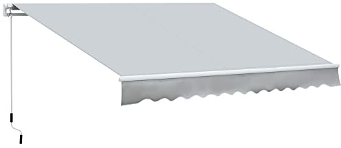 Outsunny 12' x 8' Retractable Awning Patio Awnings Sun Shade Shelter with Manual Crank Handle, 280g/m² UV & Water-Resistant Fabric and Aluminum Frame for Deck, Balcony, Yard, Light Gray