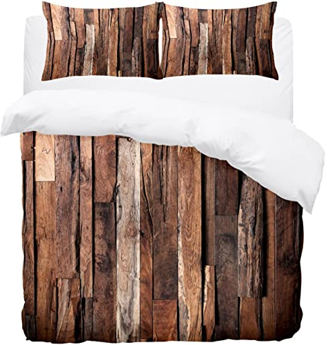 Bettwäsche-Set für Doppelbett, Design von dunklem Holz, weicher Mikrofaser-Bettbezug mit Kissenbezügen, Bettbezug-Set