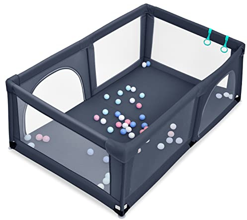 LIFEZEAL Parque infantil para bebés, centro de actividad de Oxford con 50 bolas, con ventosas antideslizantes, ideal para interior y exterior (Gris oscuro)