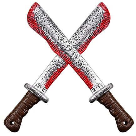 Halloween Bloody Machete Toy Fake Machete Knife Butcher Cutter Prop Fake Machete Costume Prop Realistic Bleeding CutterGag Toy for Halloween Haunted House Cosplay Horror Party Supplies 2 Pieces