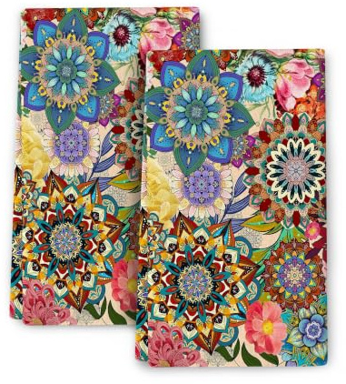 Wovoto Boho Floral Kitchen Towels Decorative Set of 2 Colorful Dish Towel